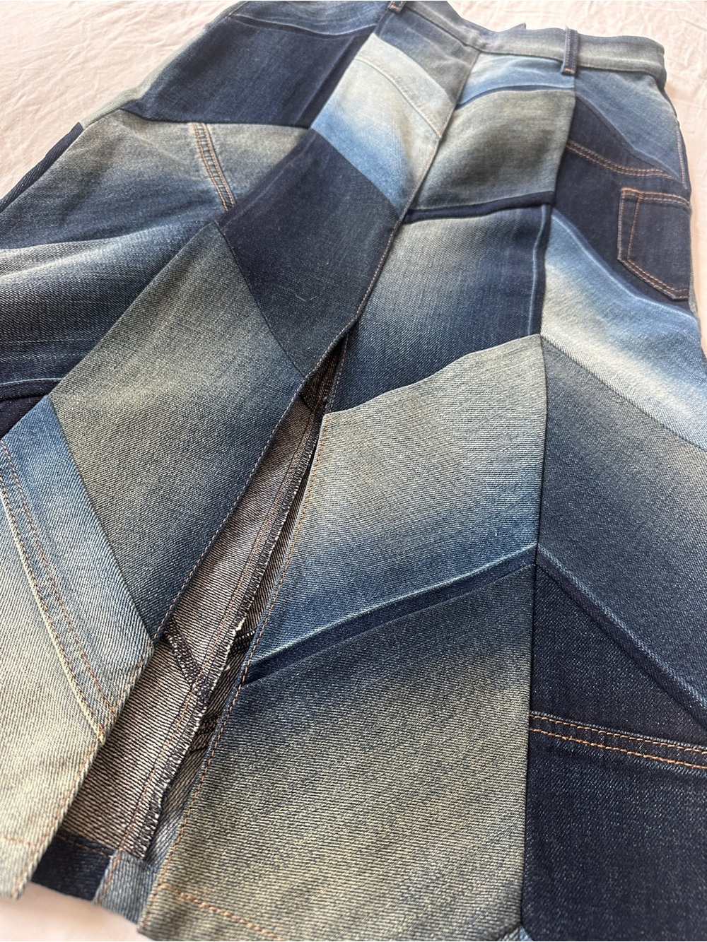 PRADA Herringbone Patchwork Denim Skirt - Picture 3 of 6
